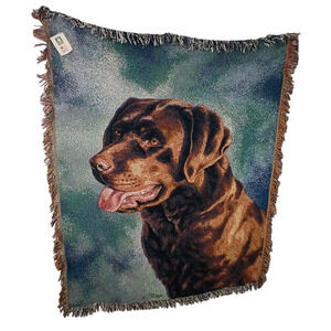 The Manual Woodworkers & Weavers VTG Chocolate Lab Tapestry Jacquard Blanket NWT